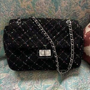 Karl Lagerfeld Black Tweed Chain Shoulder Bag